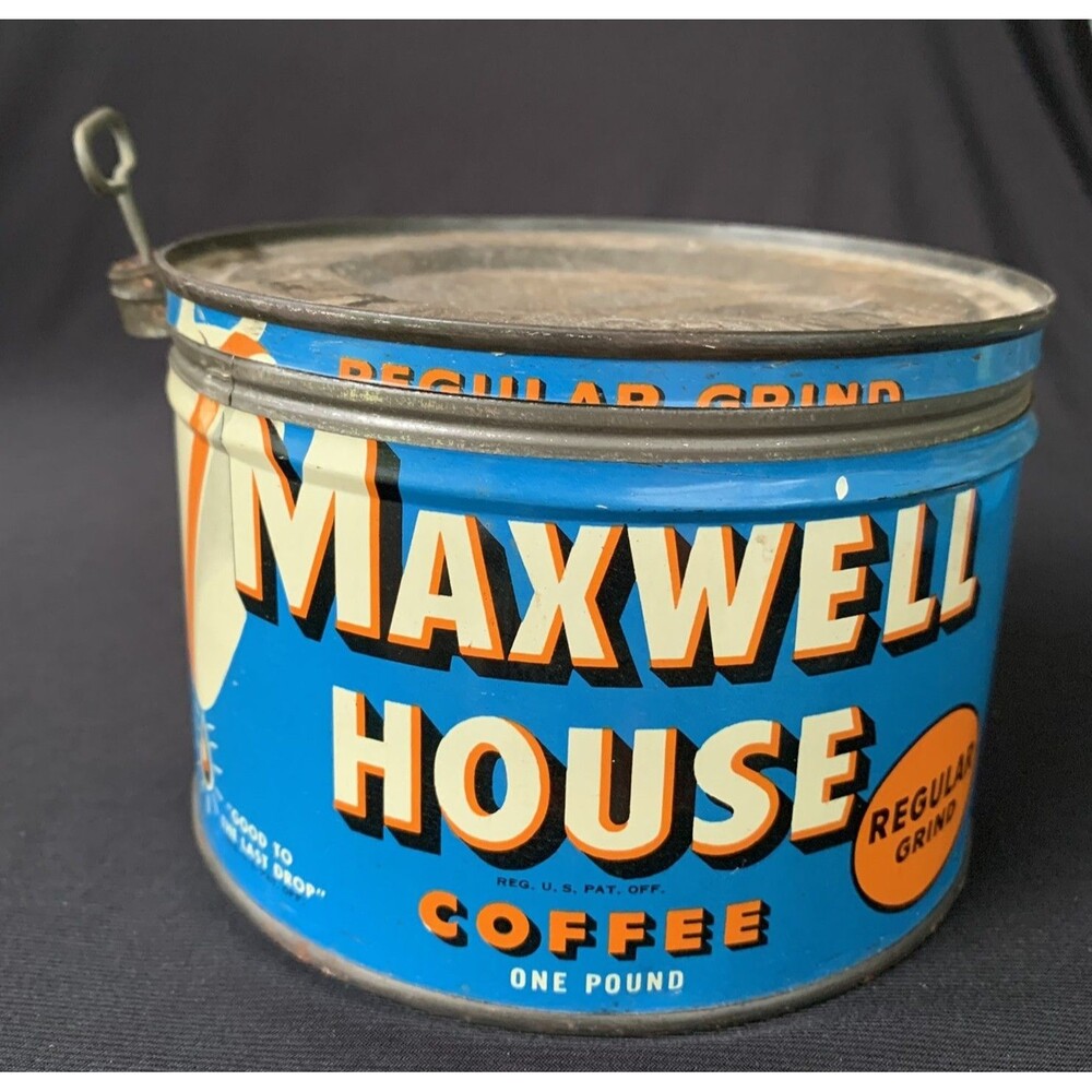 Maxwell House Vintage Regular Grind Coffee Tin Can with Key Opened